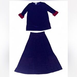 Vintage 80s purple velvet 2-piece set maxi skirt and top with red accents medium